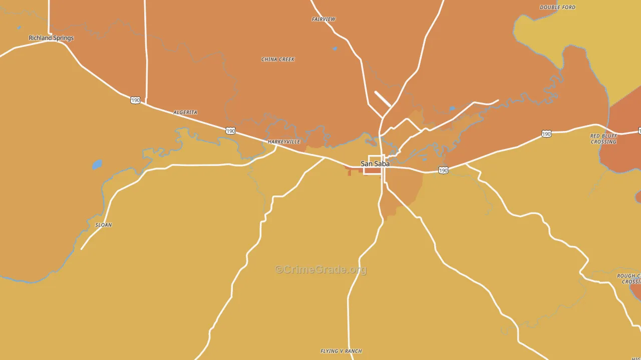 San Saba County, TX Map of Robbery Rates