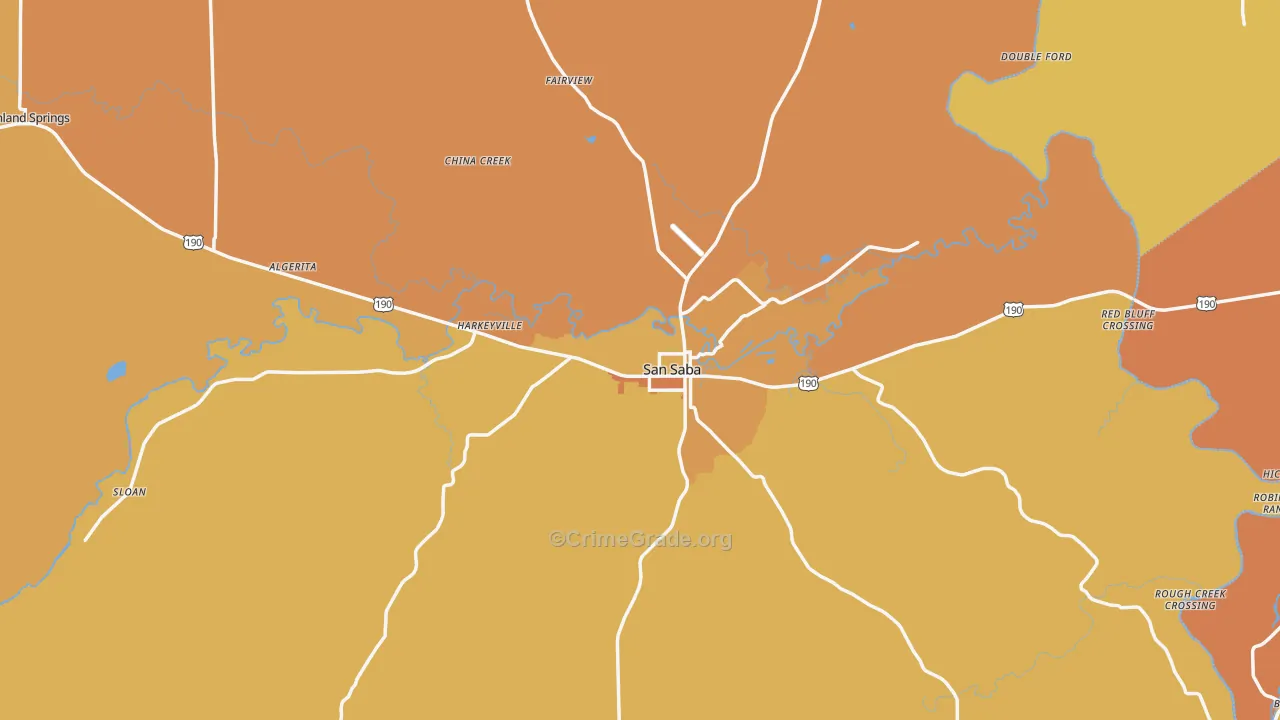 San Saba, TX Map of Robbery Rates