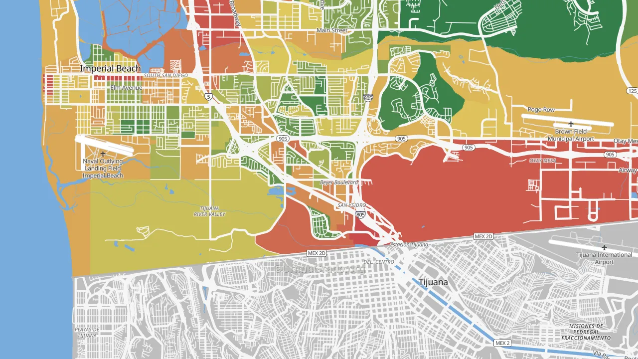 San Ysidro, CA Map of Robbery Rates