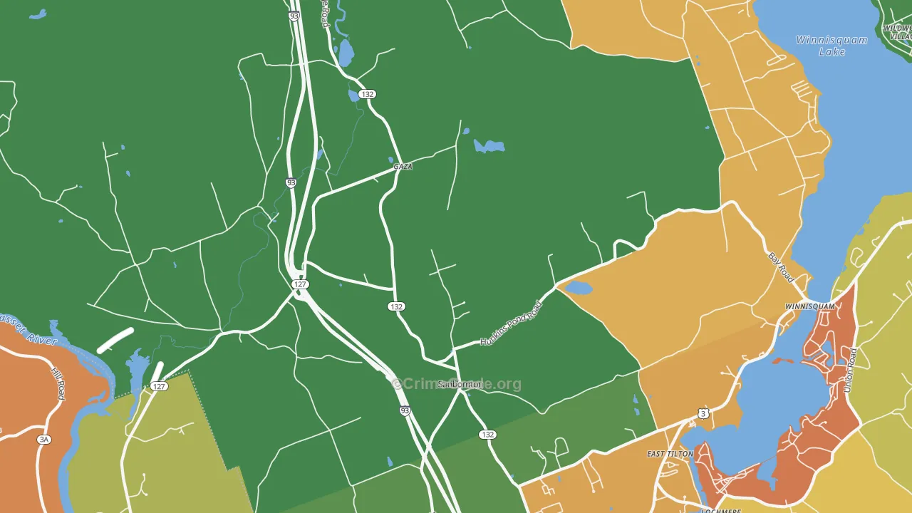 Sanbornton, NH Map of Robbery Rates
