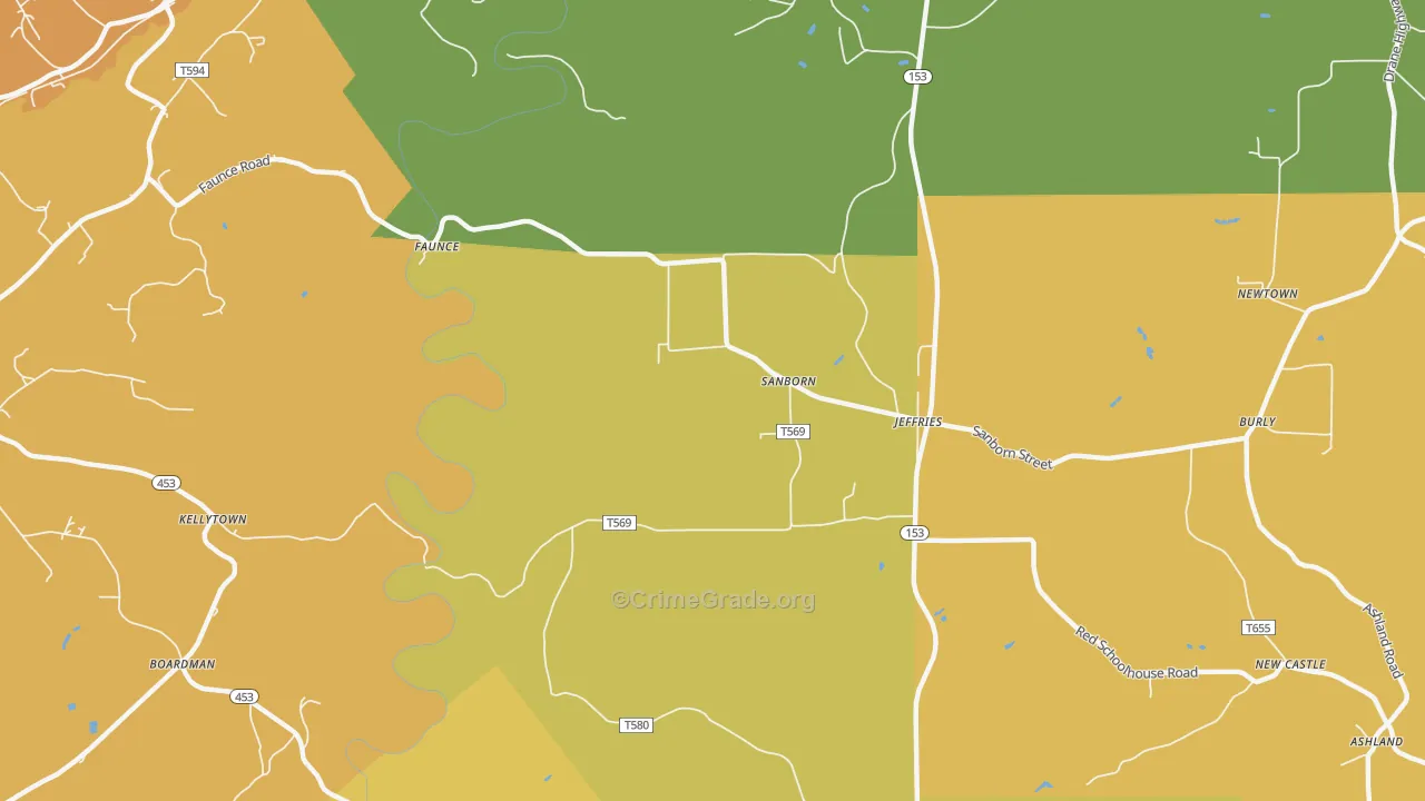 Sanbourn, PA Map of Robbery Rates