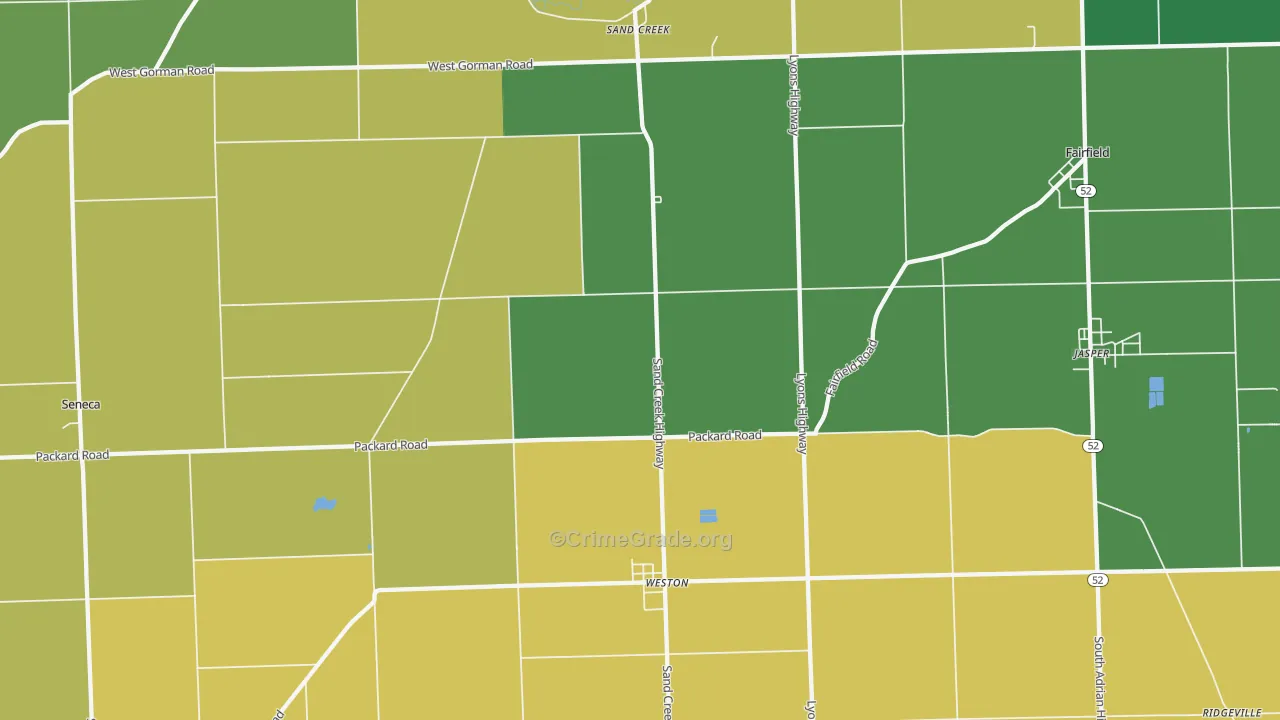 Sand Creek, MI Map of Robbery Rates