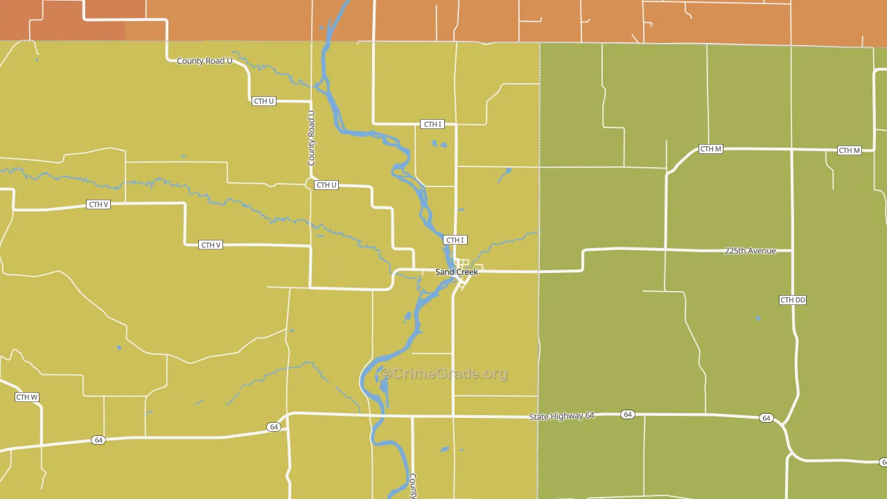 Sand Creek, WI Map of Robbery Rates