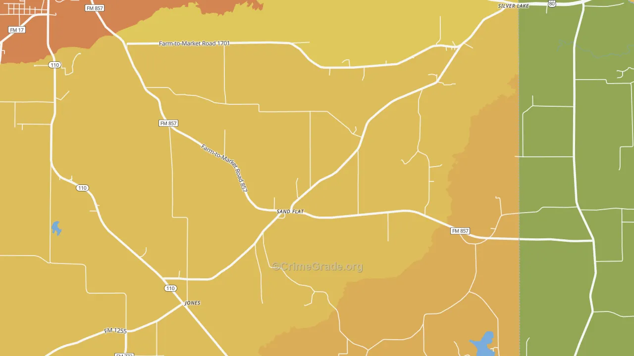 Sand Flat, TX Map of Robbery Rates