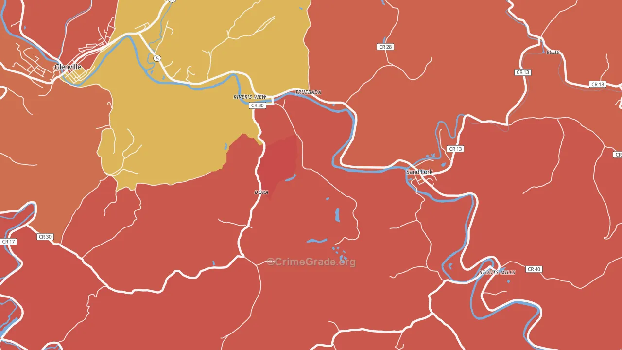 Sand Fork, WV Map of Robbery Rates