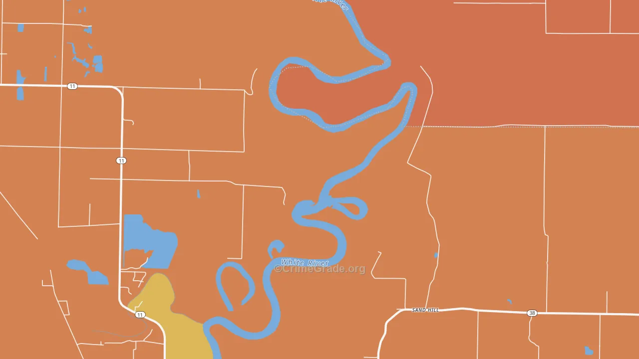 Sand Hill, AR Map of Robbery Rates