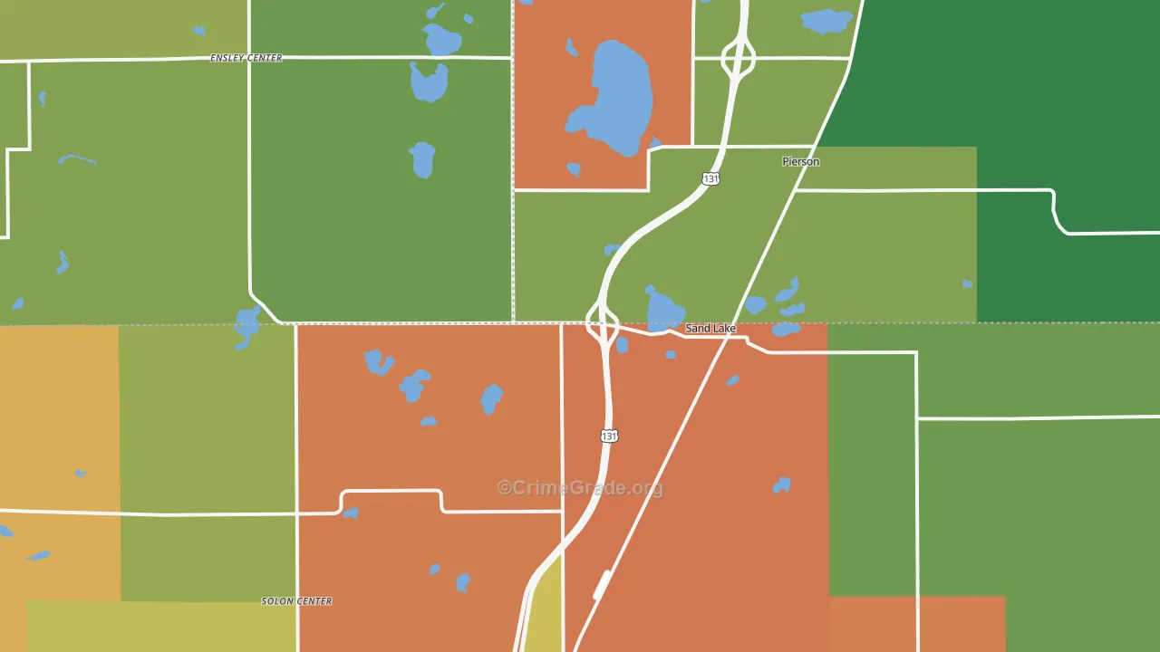 Sand Lake, MI Map of Robbery Rates