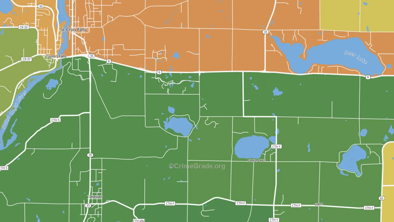Sand Lake, WI Map of Robbery Rates