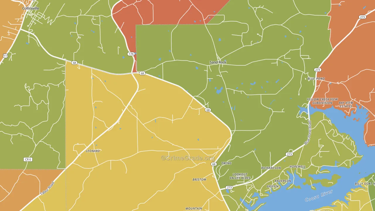 Sand Rock, AL Map of Robbery Rates