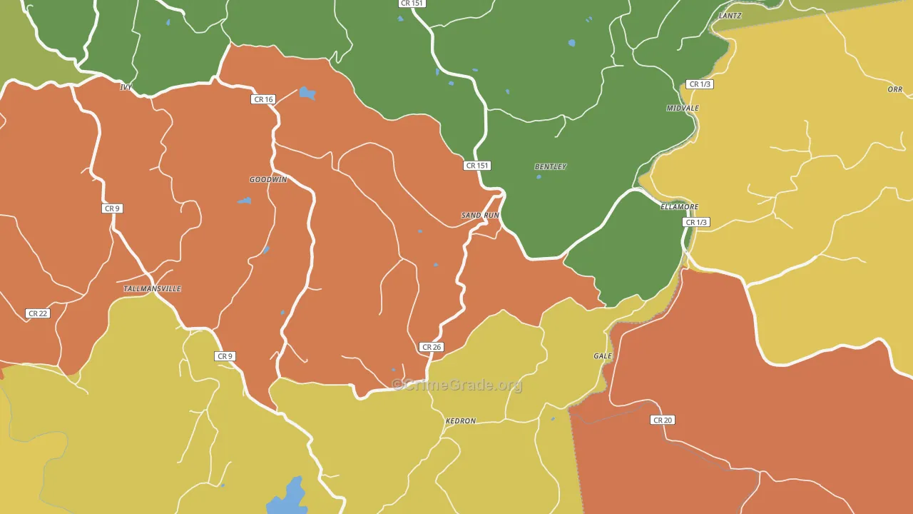 Sand Run, WV Map of Robbery Rates