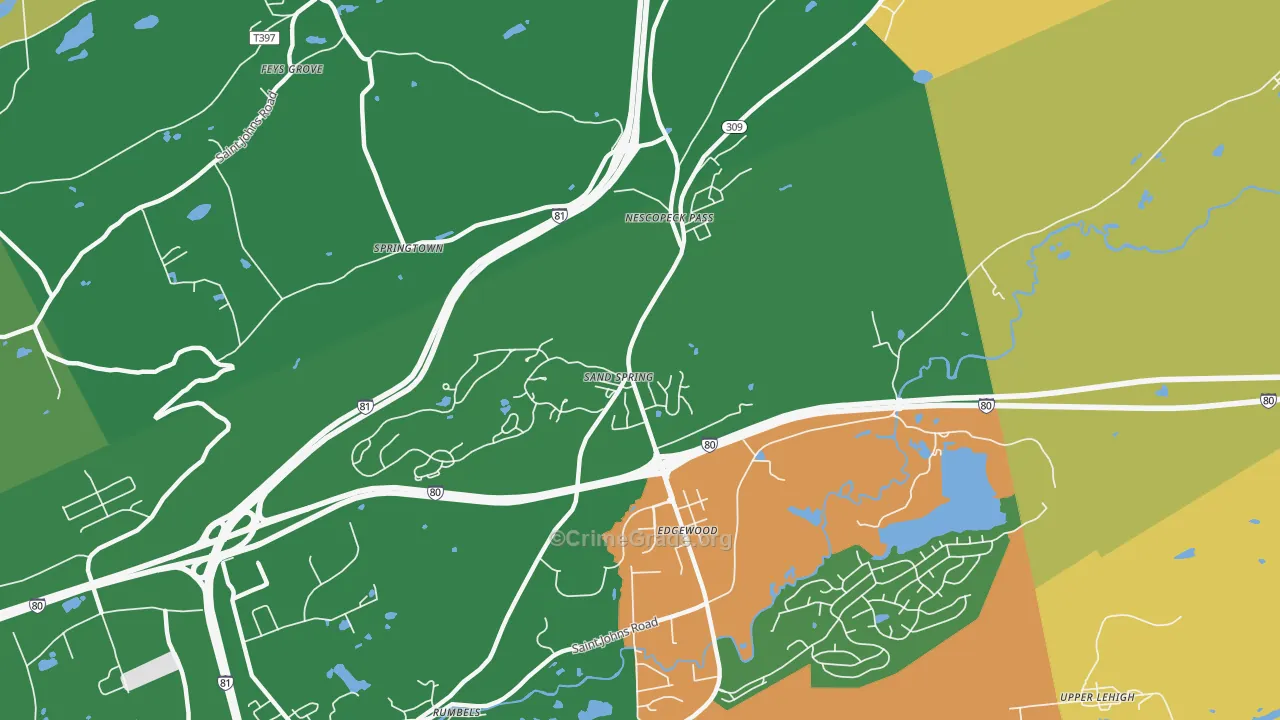 Sand Spring, PA Map of Robbery Rates