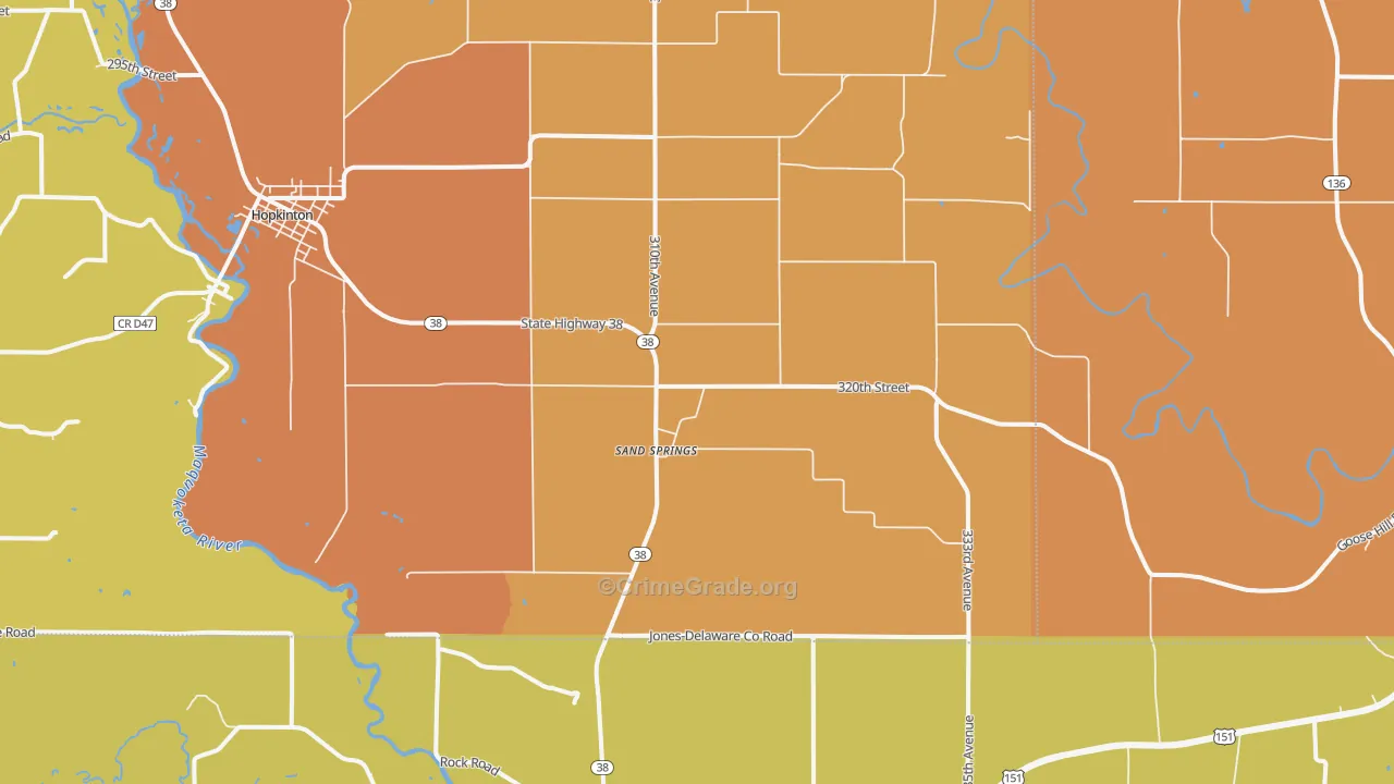 Sand Springs, IA Map of Robbery Rates