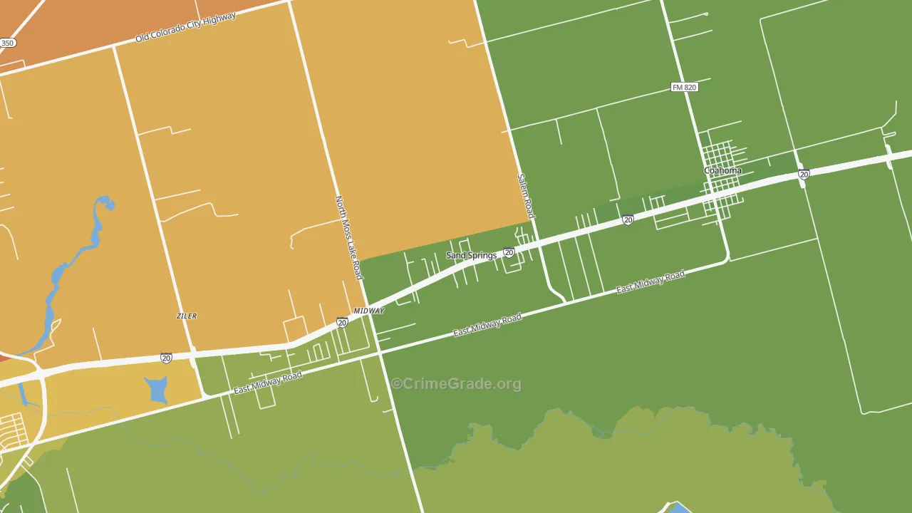 Sand Springs, TX Map of Robbery Rates