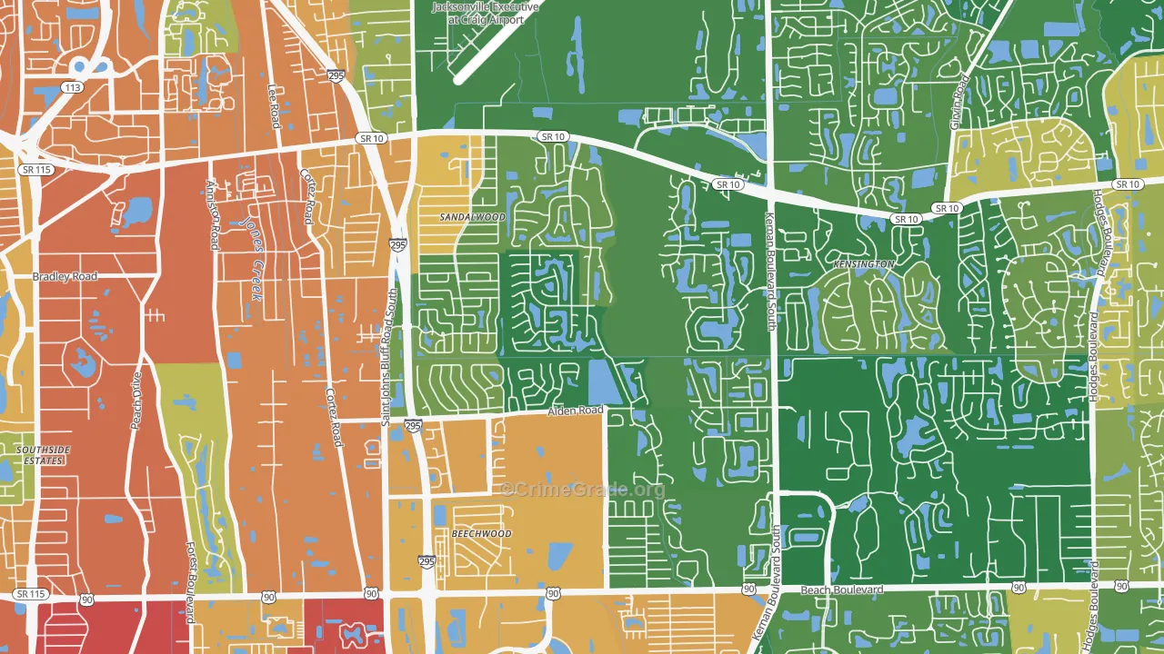 Sandalwood, Jacksonville, FL Map of Robbery Rates