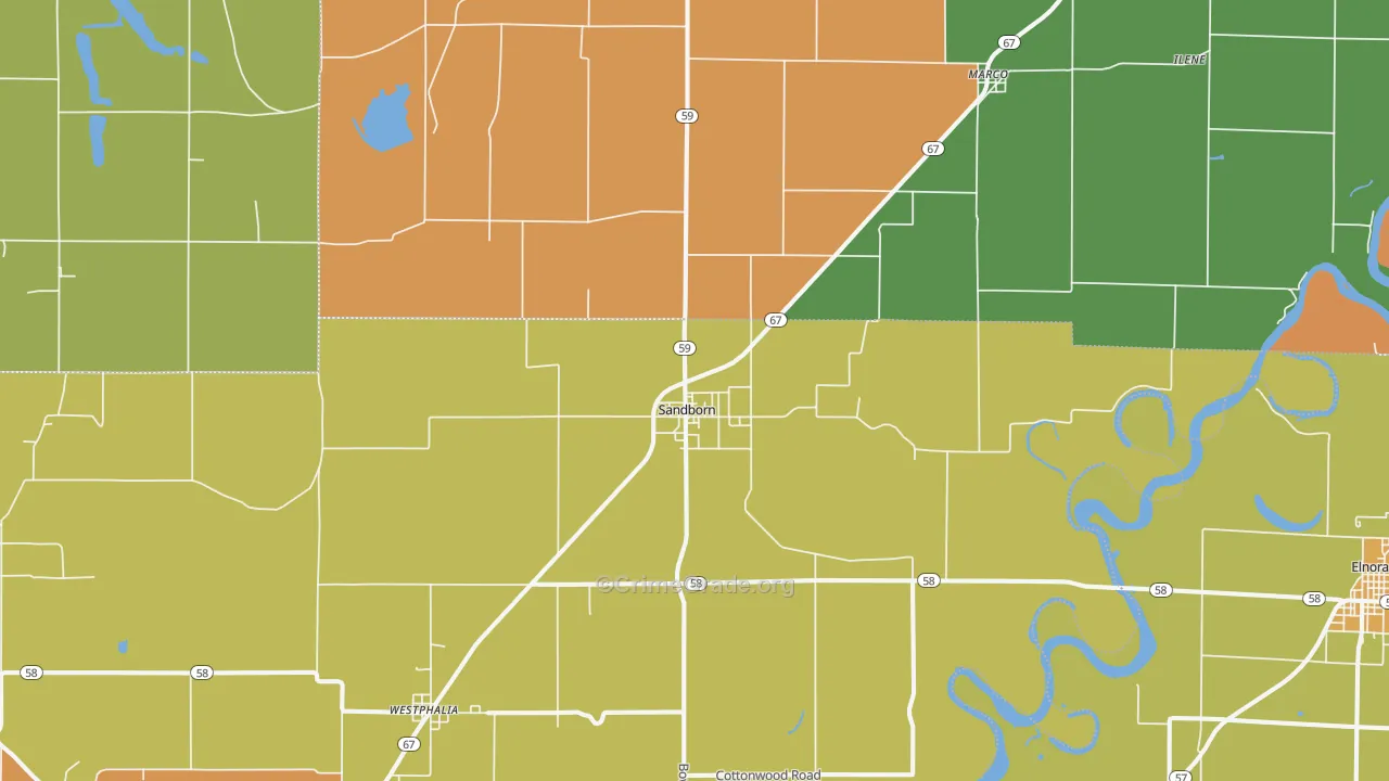 Sandborn, IN Map of Robbery Rates