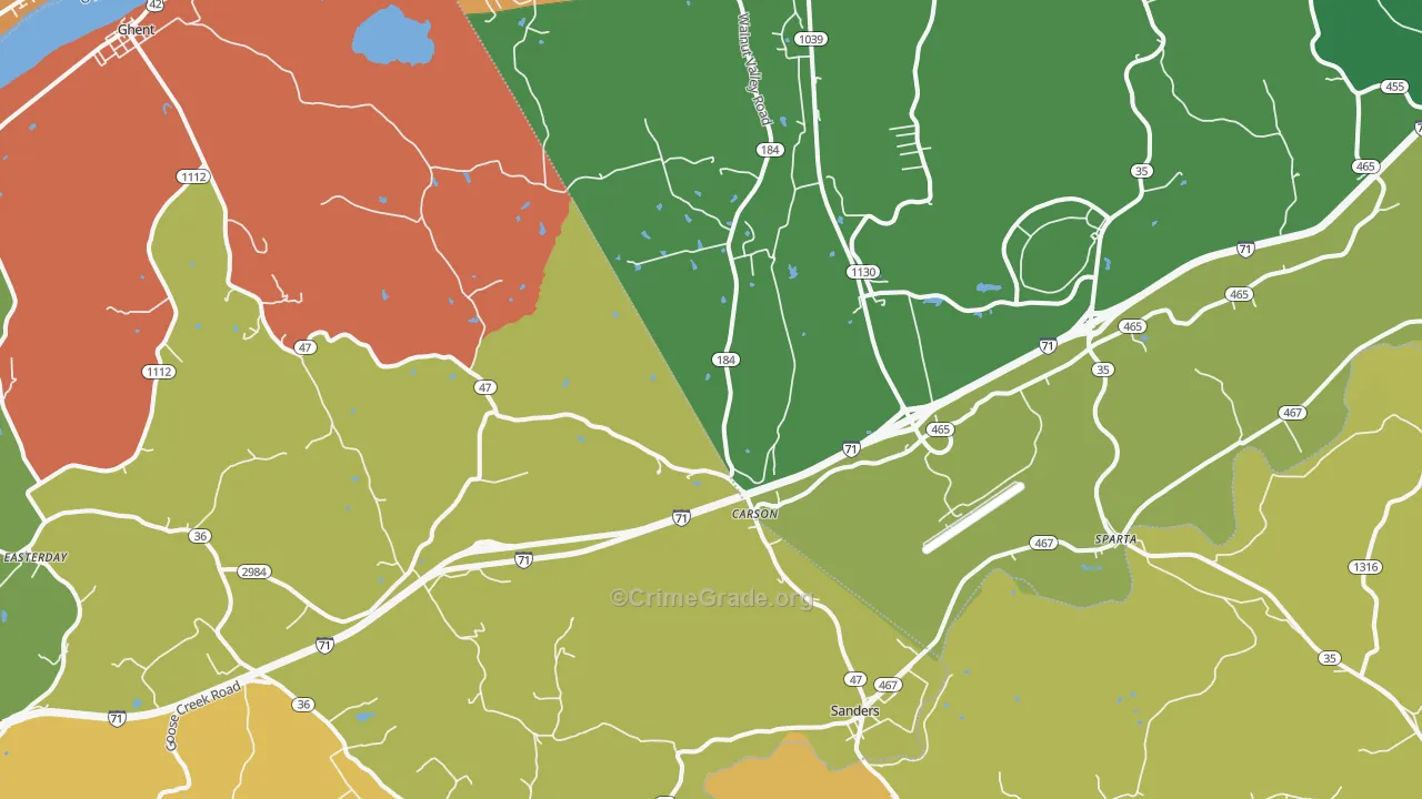 Sanders, KY Map of Robbery Rates