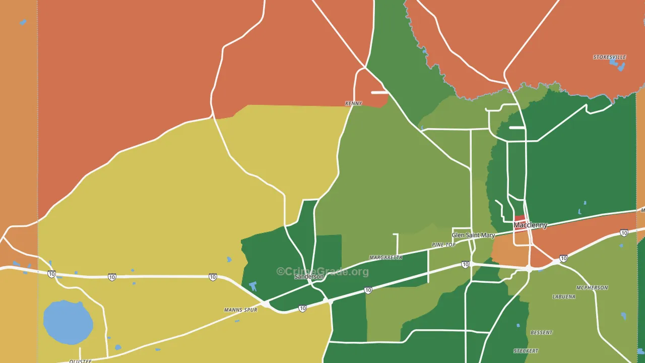 Sanderson, FL Map of Robbery Rates