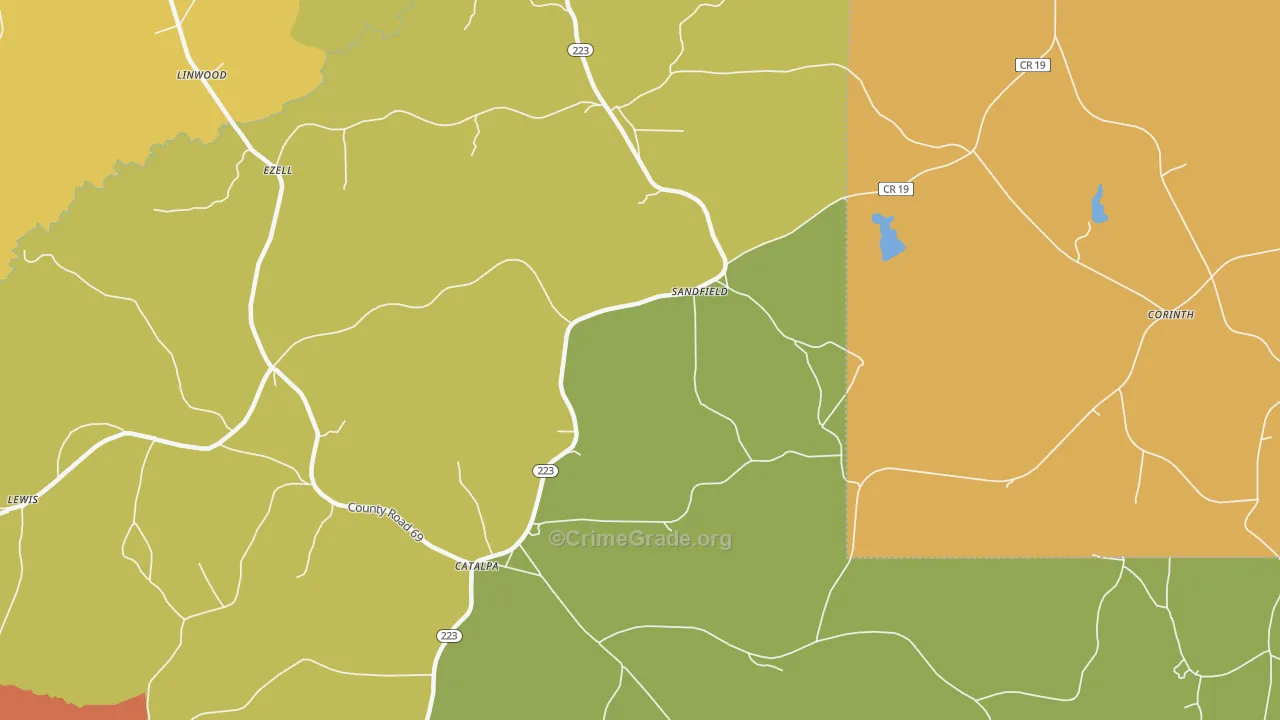 Sandfield, AL Map of Robbery Rates