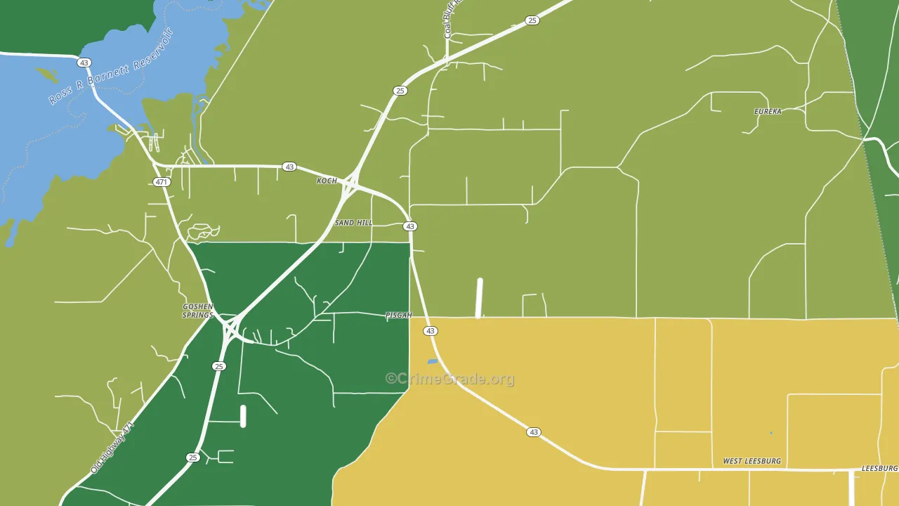 Sandhill, MS Map of Robbery Rates