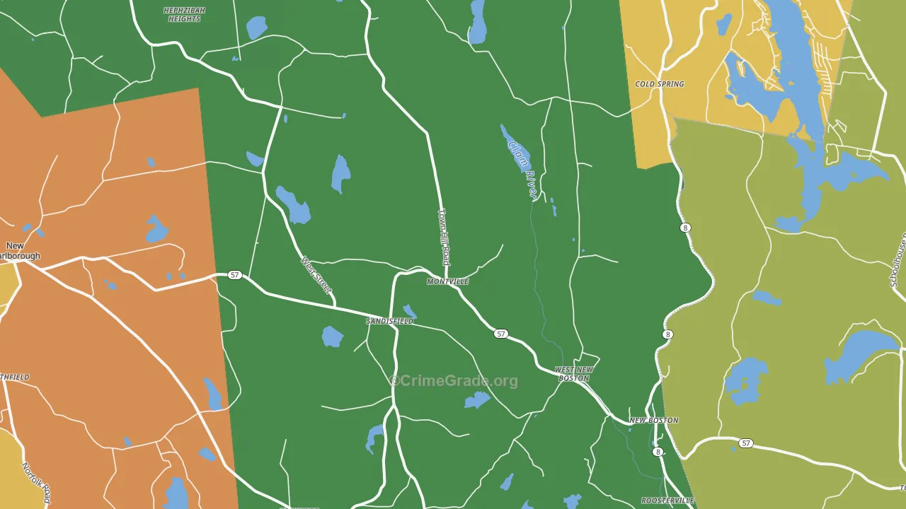 Sandisfield, MA Map of Robbery Rates