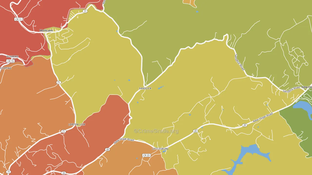 Sandlick, WV Map of Robbery Rates