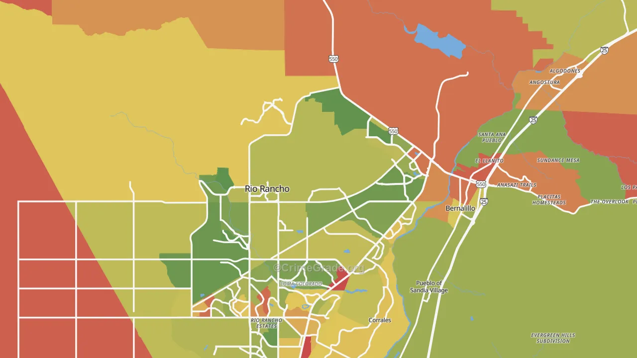 Sandoval County, NM Map of Robbery Rates