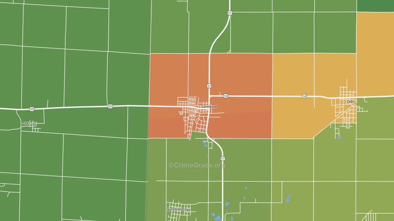 Sandoval, IL Map of Robbery Rates