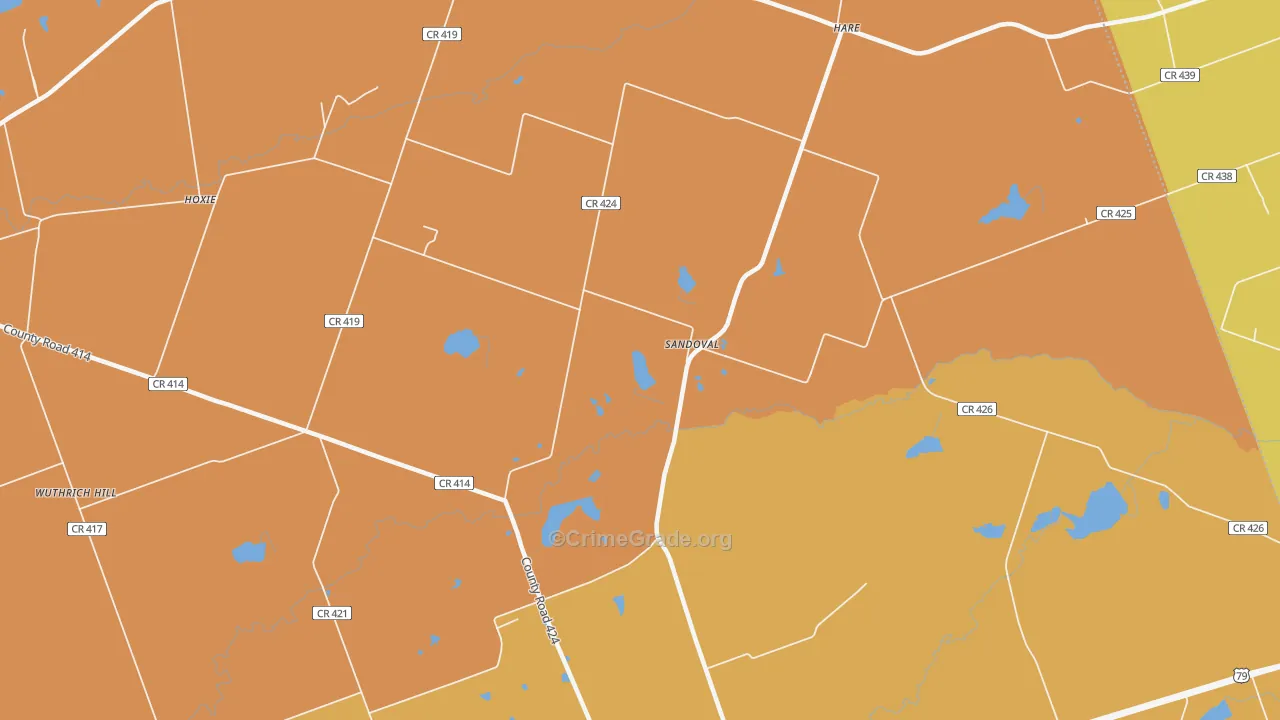 Sandoval, TX Map of Robbery Rates