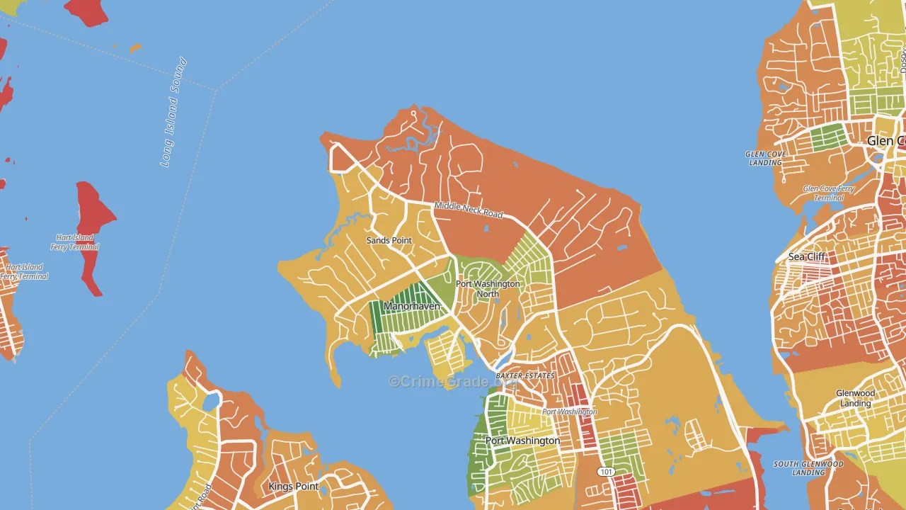 Sands Point, NY Map of Robbery Rates