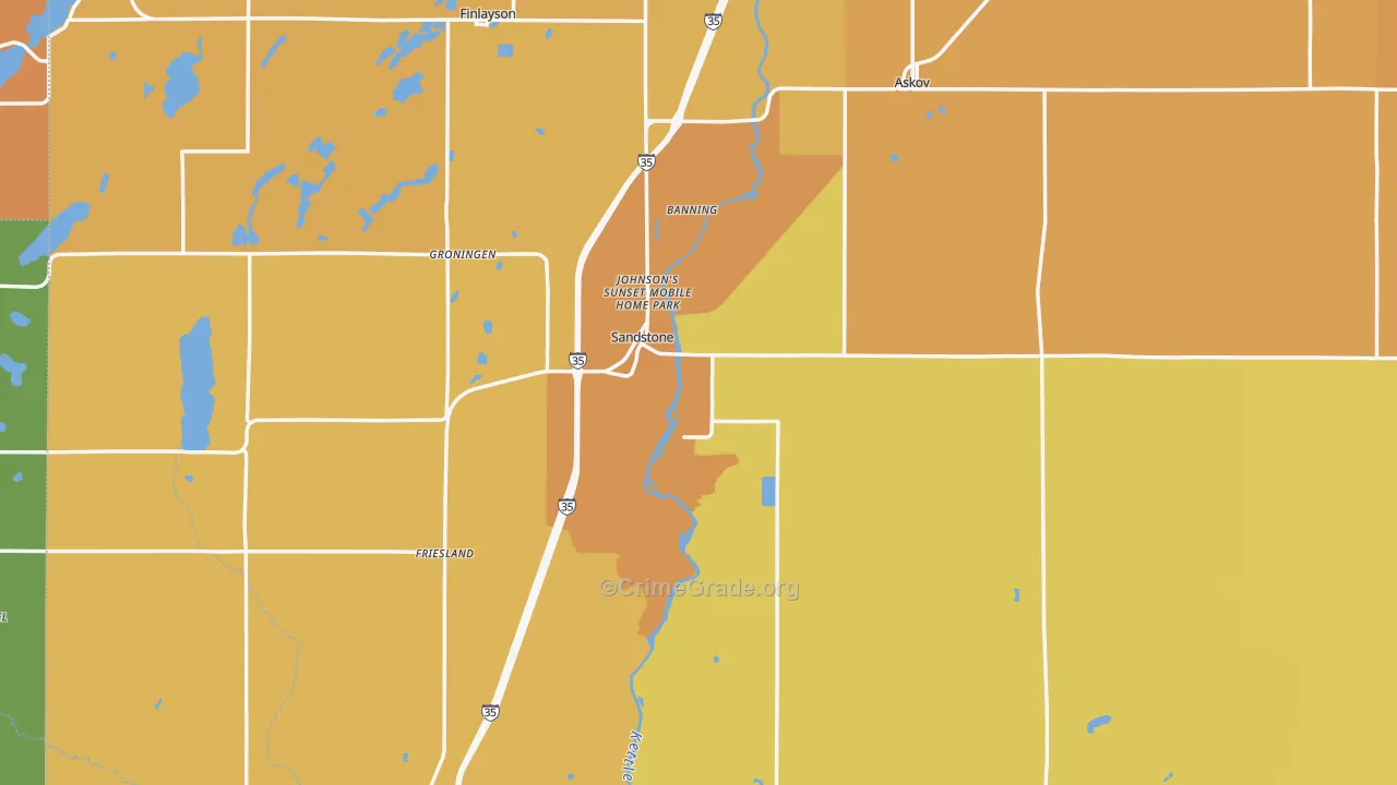 Sandstone, MN Map of Robbery Rates