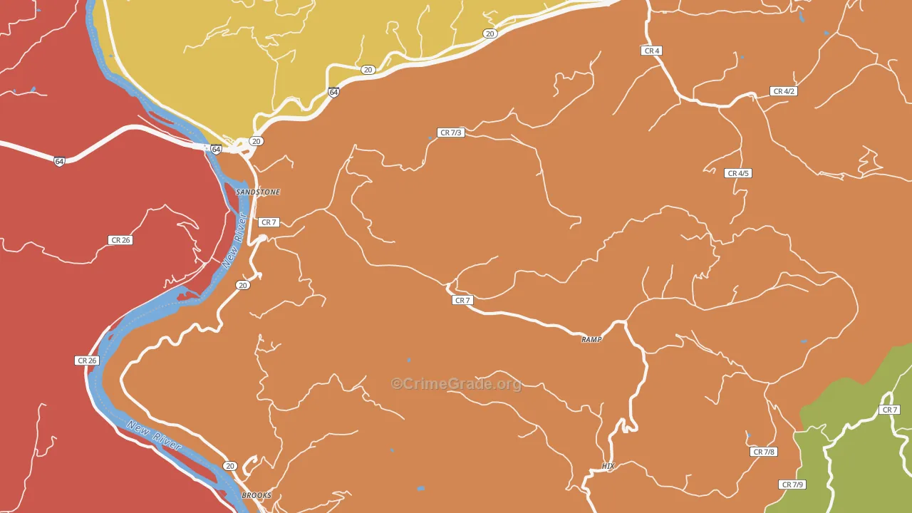 Sandstone, WV Map of Robbery Rates