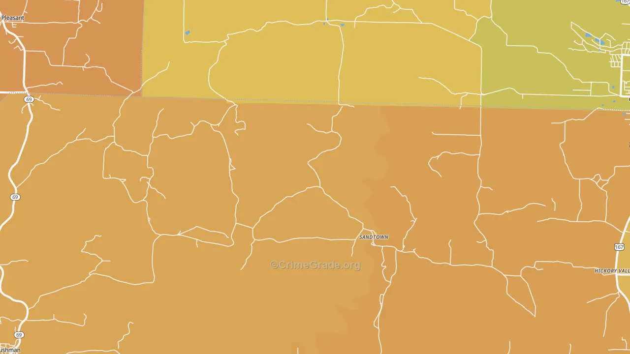 Sandtown, AR Map of Robbery Rates