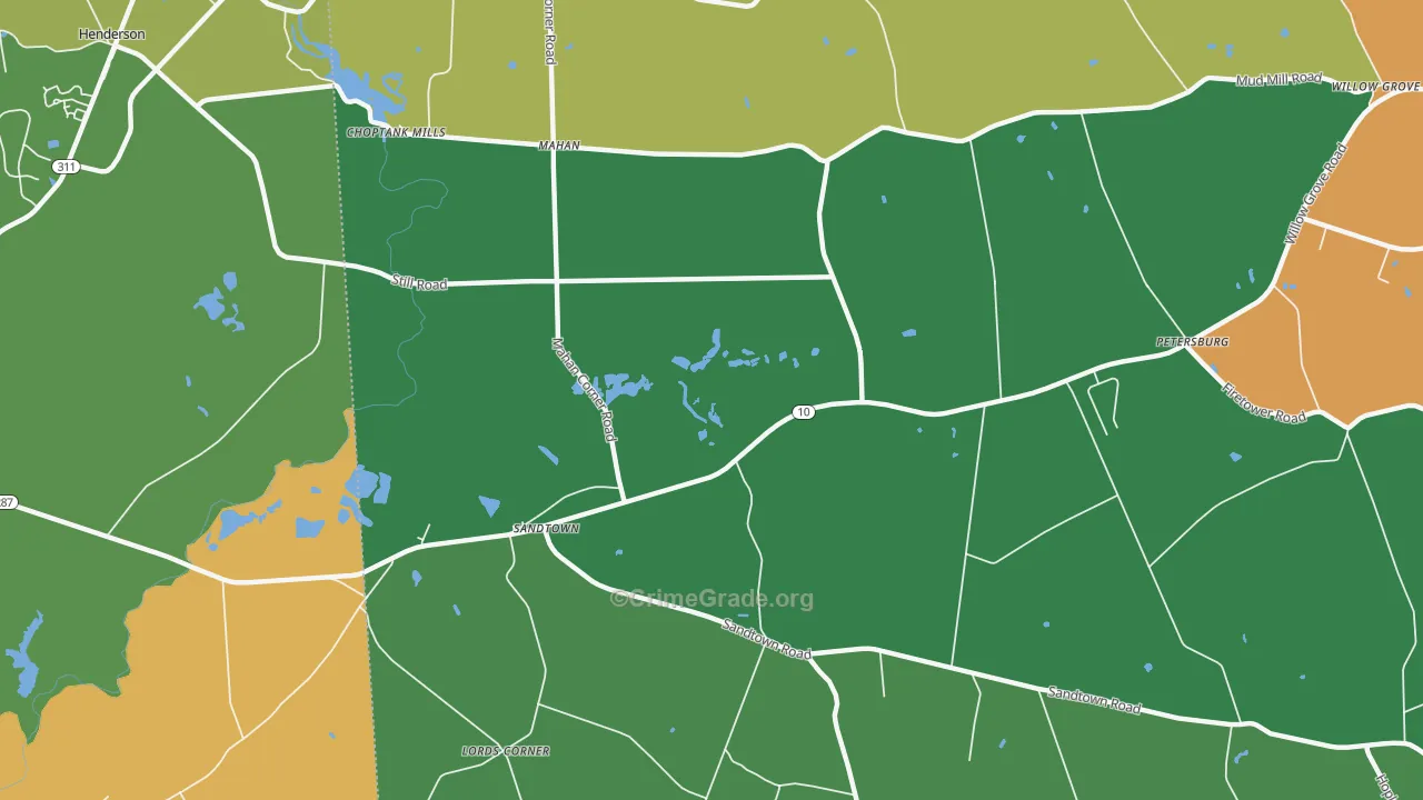 Sandtown, DE Map of Robbery Rates