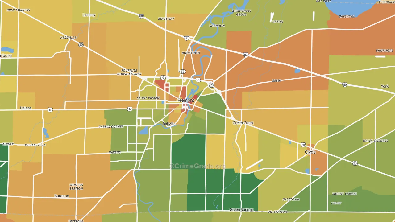 Sandusky County, OH Map of Robbery Rates