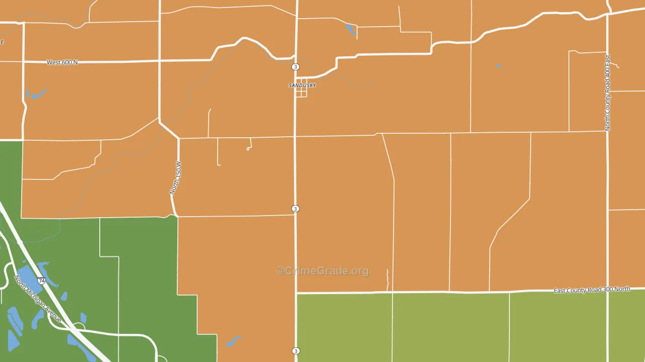 Sandusky, IN Map of Robbery Rates