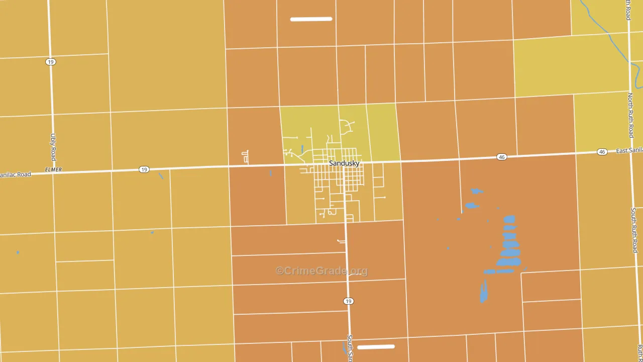 Sandusky, MI Map of Robbery Rates
