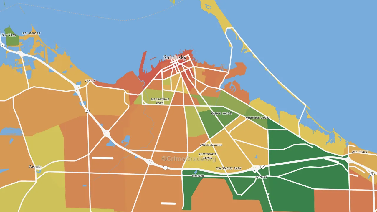 Sandusky, OH Map of Robbery Rates