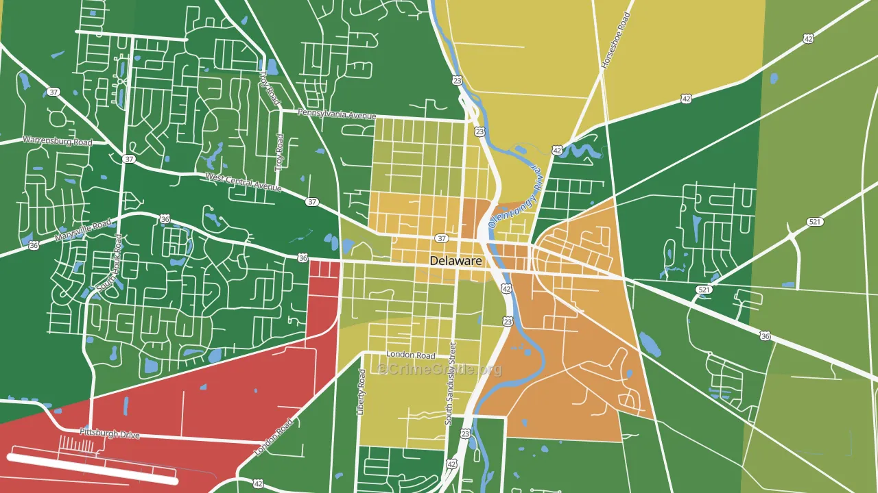 Sandusky Street Historic District, Delaware, OH Map of Robbery Rates