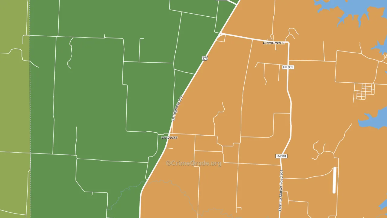 Sandusky, TX Map of Robbery Rates