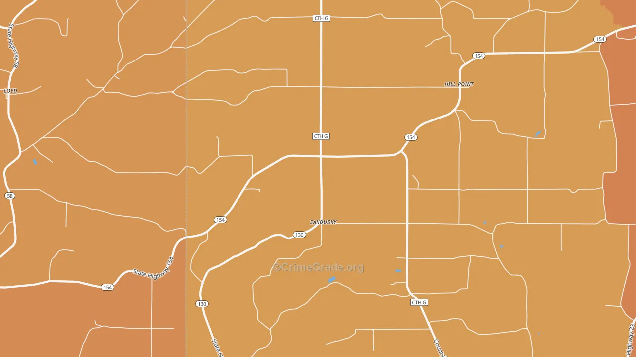 Sandusky, WI Map of Robbery Rates