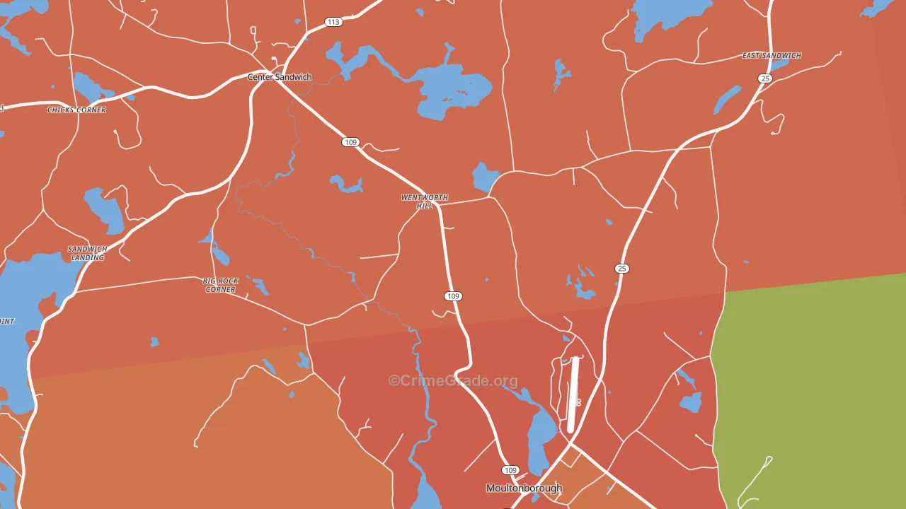 Sandwich, NH Map of Robbery Rates