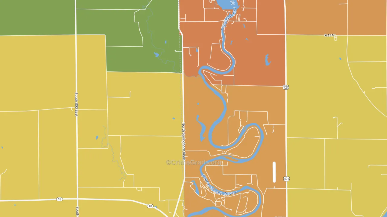 Sandy Beach, IN Map of Robbery Rates