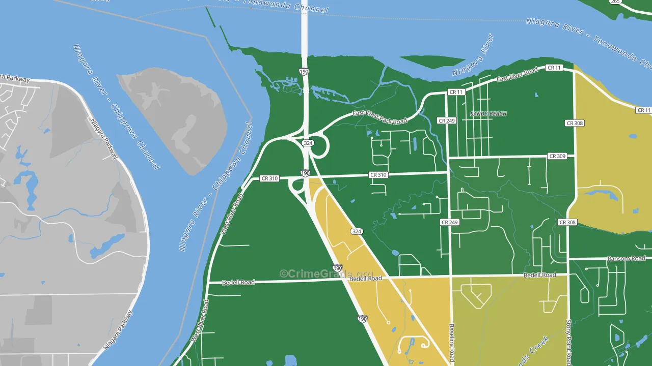 Sandy Beach, NY Map of Robbery Rates