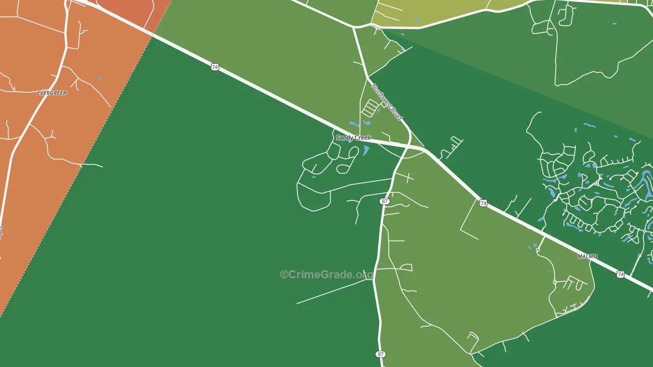 Sandy Creek, NC Map of Robbery Rates