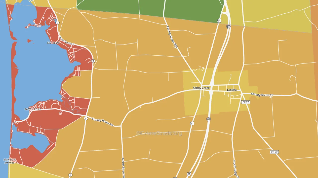 Sandy Creek, NY Map of Robbery Rates