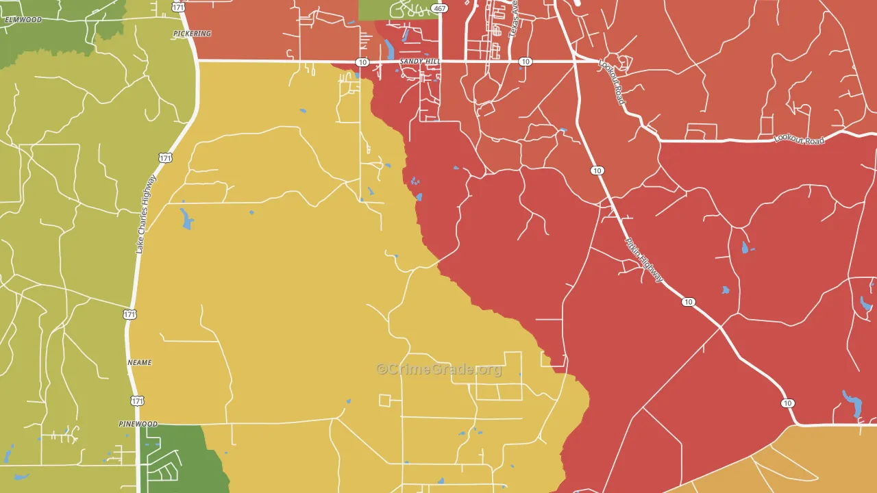Sandy Hill, LA Map of Robbery Rates