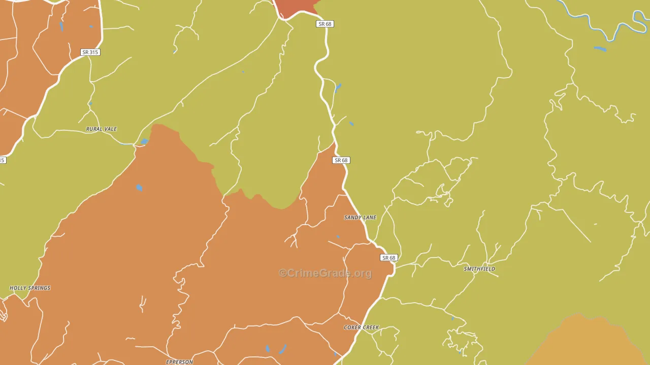 Sandy Lane, TN Map of Robbery Rates
