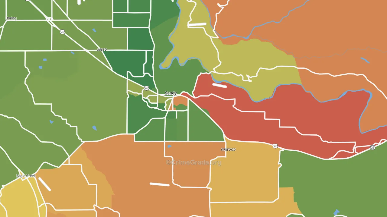 Sandy, OR Map of Robbery Rates