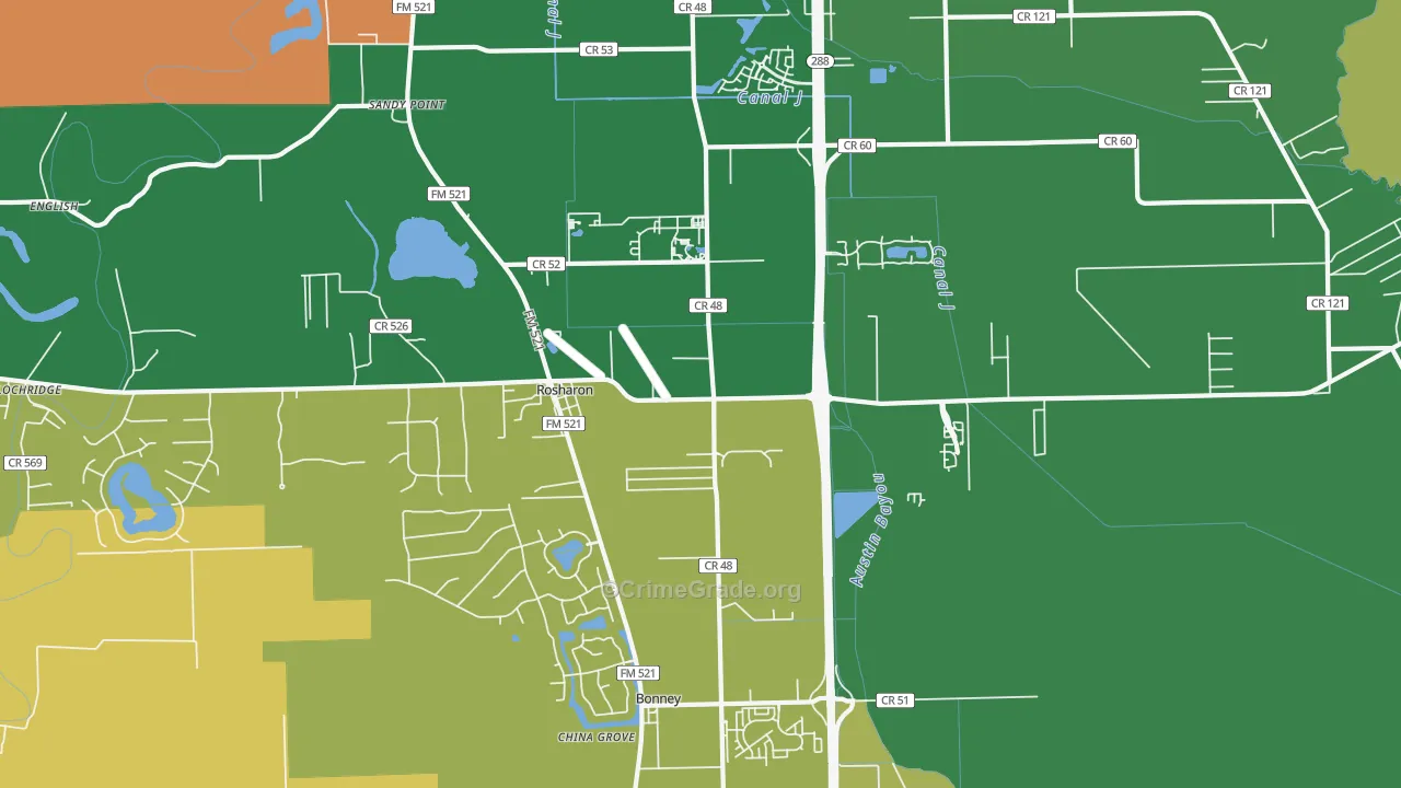 Sandy Point, TX Map of Robbery Rates