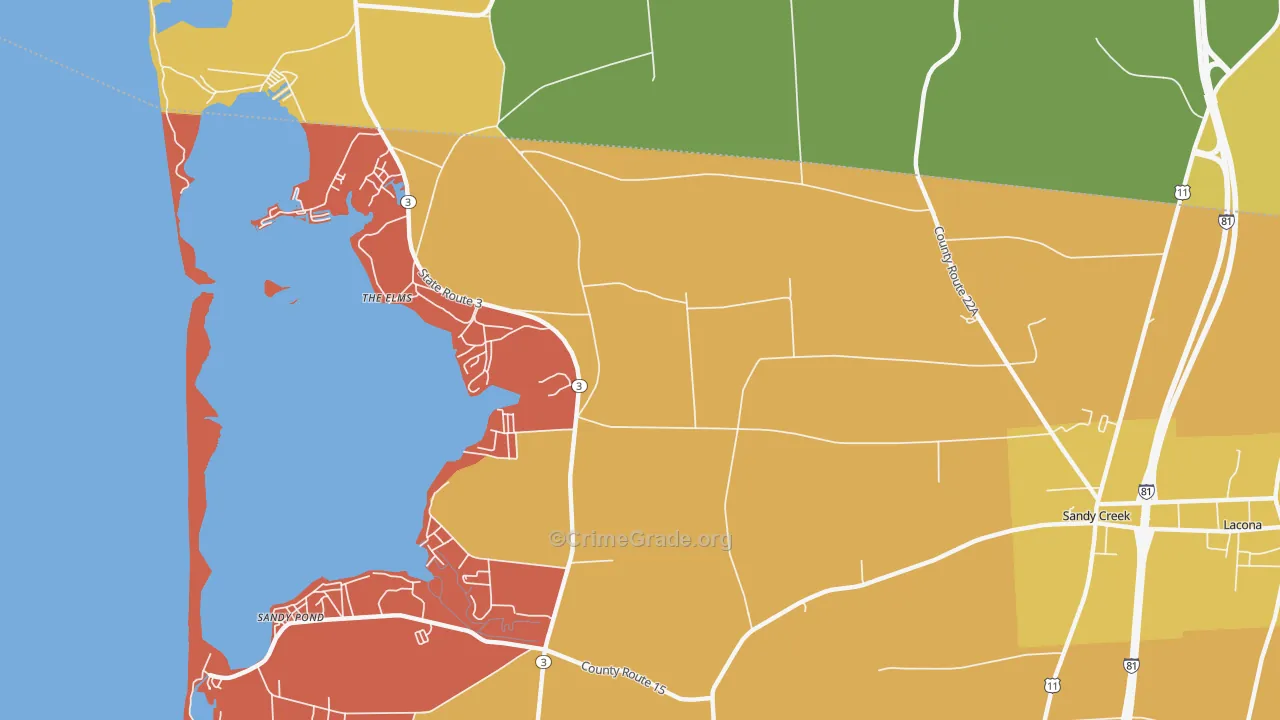 Sandy Pond, NY Map of Robbery Rates